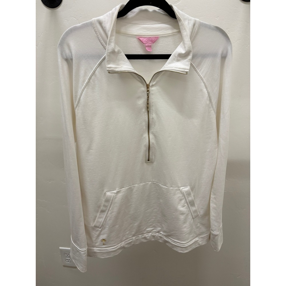 Lilly Pulitzer Finn Quarter Zip Pullover White Palm Tree Logo Large
